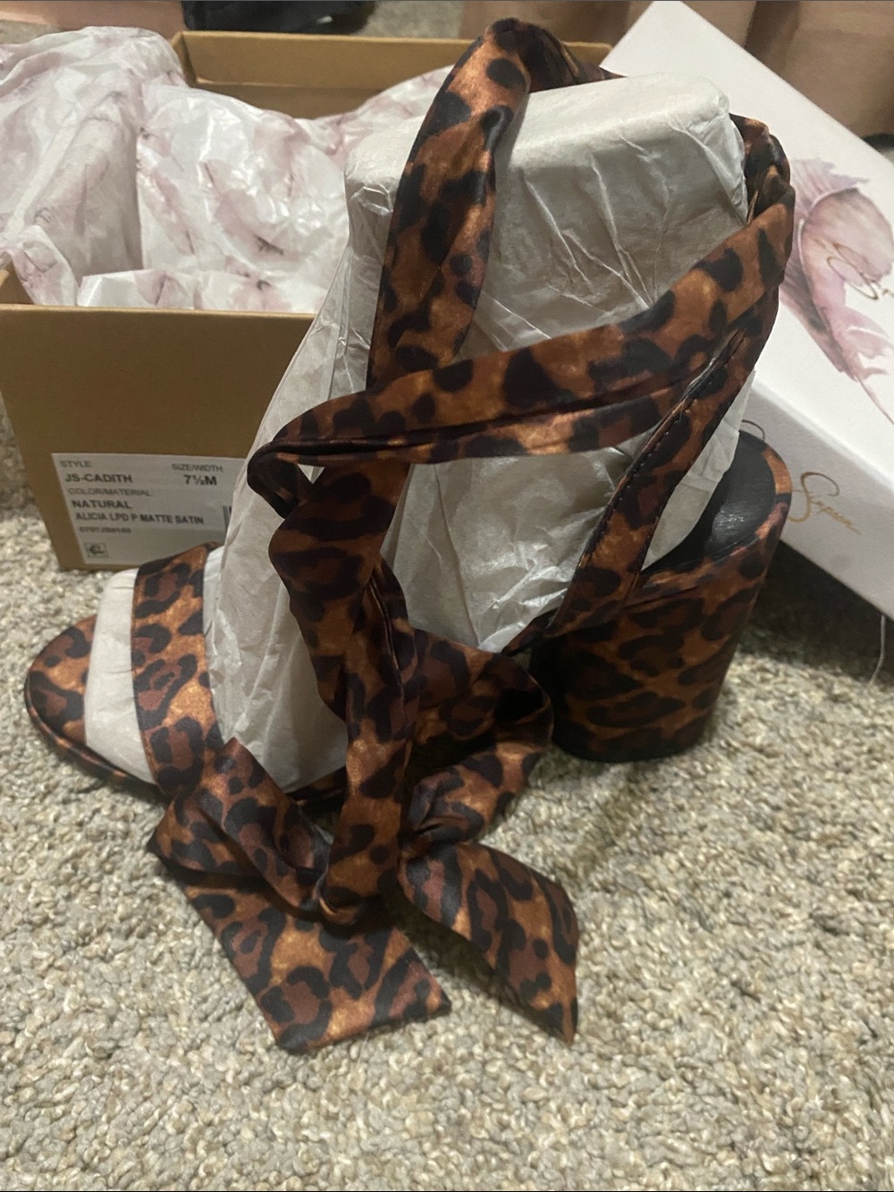 Jessica Simpson Leopard Satin Wrap Block Heels - Brown/Black